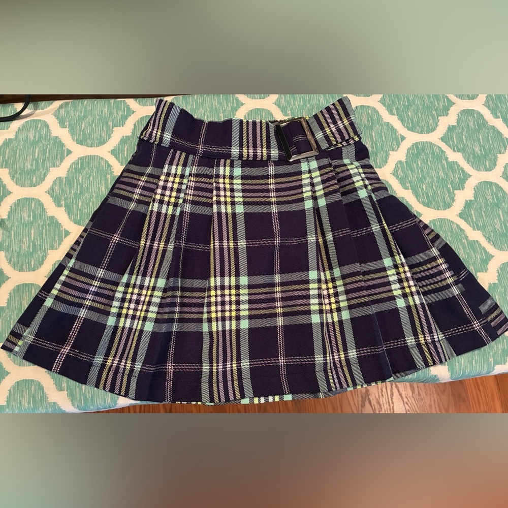 Justice Girl’s Faux Wrap Plaid Skort in Navy, Mint & Light Purple Size Small 7-8